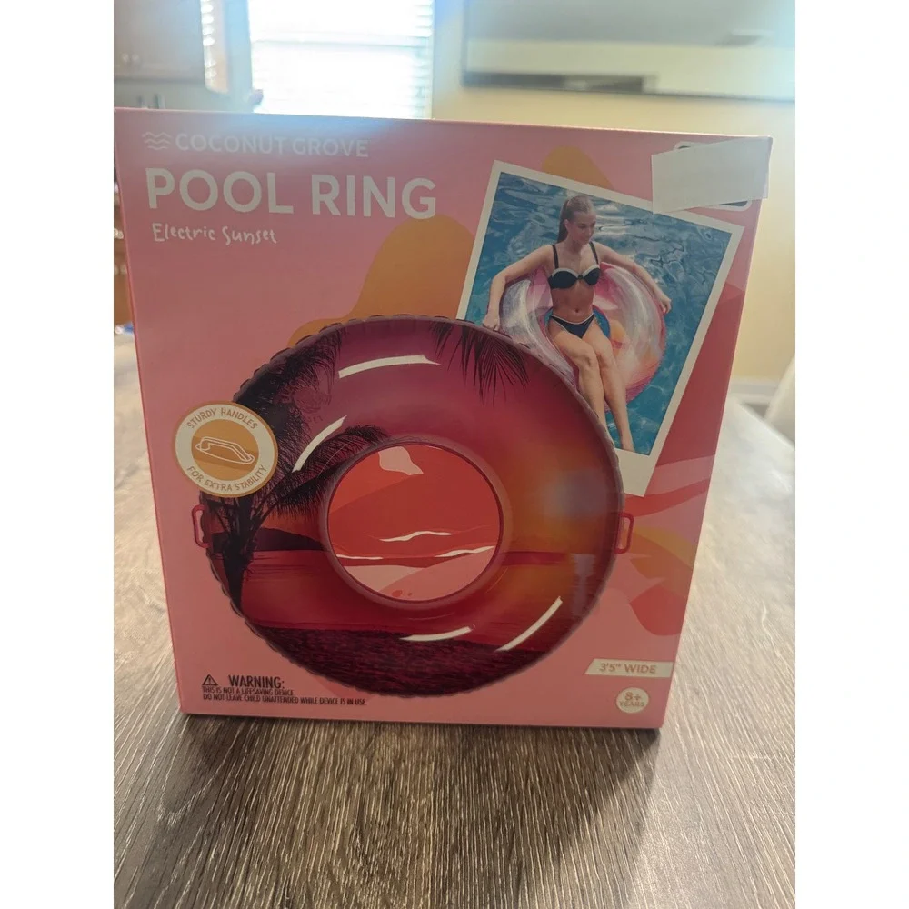 Coconut Grove Electric Sunset Pool Ring Inflatable Float 41.5 Inch Pink Orange